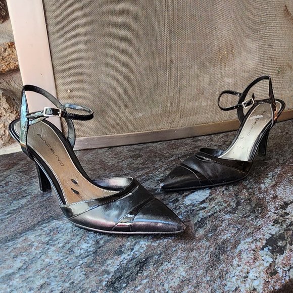 Bandolino Black Leather Pointed Toe Strappy Heels Size 8.5M - Picture 1 of 16
